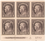 $1 violet brown Franklin block of six