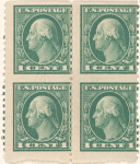 1c green Washington block of four