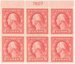 2c rose red Washington block of six