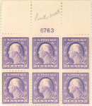 3c deep violet Washington block of six