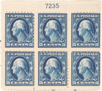 5c blue Washington block of six