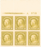 8c pale olive green Franklin block of six