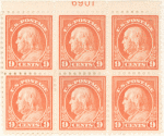 9c salmon red Franklin block of six