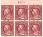 12c copper red Franklin block of six