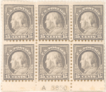 15c gray Franklin block of six