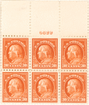 30c orange red Franklin block of six