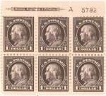 $1 violet black Franklin block of six