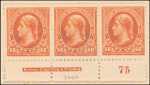 50c orange Jefferson strip of three