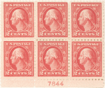 2c carmine Washington block of six