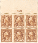 4c orange brown Washington block of six