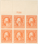 6c red orange Washington block of six