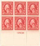 2c rose Washington block of six