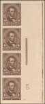 4c dark brown Lincoln proof strip of four