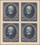 15c dark blue Clay proof block of four