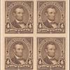 4c dark brown Lincoln proof block of four