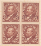 6c dull brown Garfield proof block of four