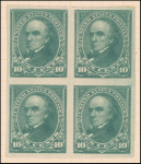 10c dark green Webster proof block of four