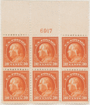 30c orange red Franklin block of six