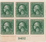 1c gray green Washington block of six
