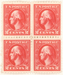 2c carmine Washington block of four