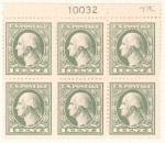 1c gray green Washington block of six