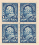 1c blue Franklin block of four
