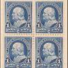 1c blue Franklin block of four