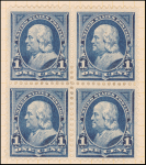 1c blue Franklin block of four