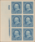 1c blue Franklin block of six
