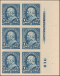 1c blue Franklin block of six