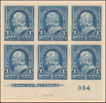 1c blue Franklin block of six
