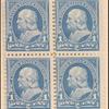1c blue Franklin block of four