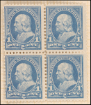 1c blue Franklin block of four