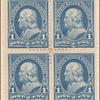 1c blue Franklin block of four