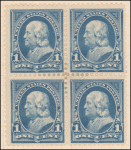 1c blue Franklin block of four