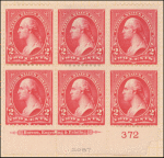 2c carmine Washington block of six