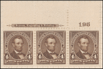 4c dark brown Lincoln strip of three