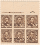 4c dark brown Lincoln block of six