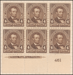 4c dark brown Lincoln block of six