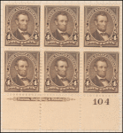4c dark brown Lincoln block of six