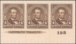 4c dark brown Lincoln strip of three