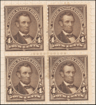 4c dark brown Lincoln block of four