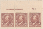 6c dull brown Garfield strip of three
