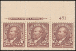 6c dull brown Garfield strip of three