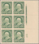1c deep green Franklin block of six