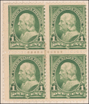 1c deep green Franklin block of four