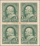 1c deep green Franklin block of four
