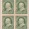 1c deep green Franklin block of four