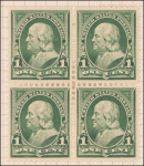 1c deep green Franklin block of four