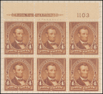 4c orange brown Lincoln block of six